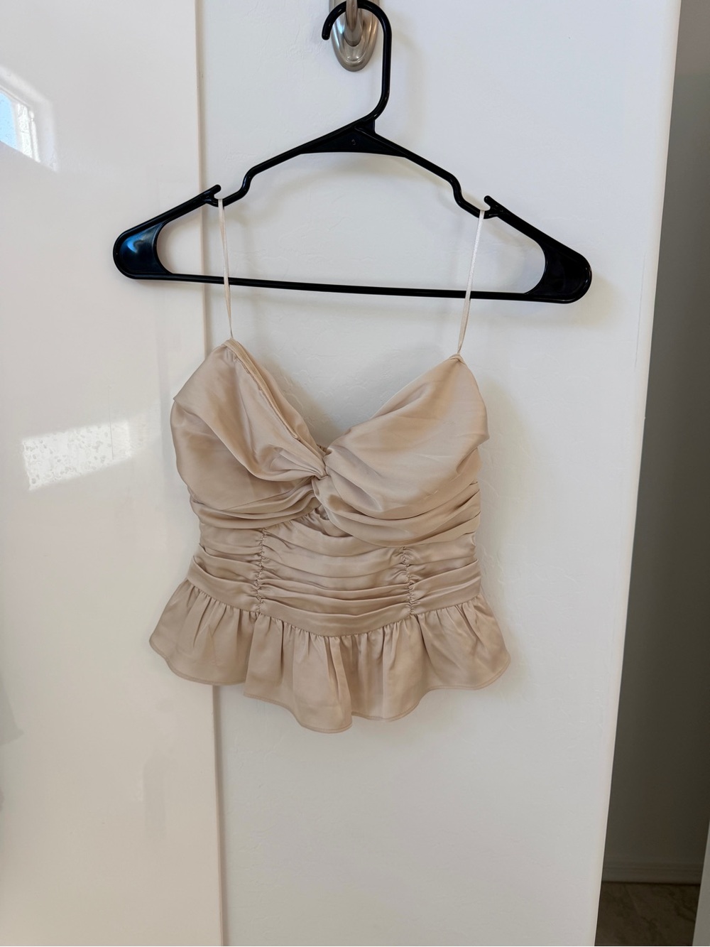 Express Champagne Satin Ruched Peplum Camisole